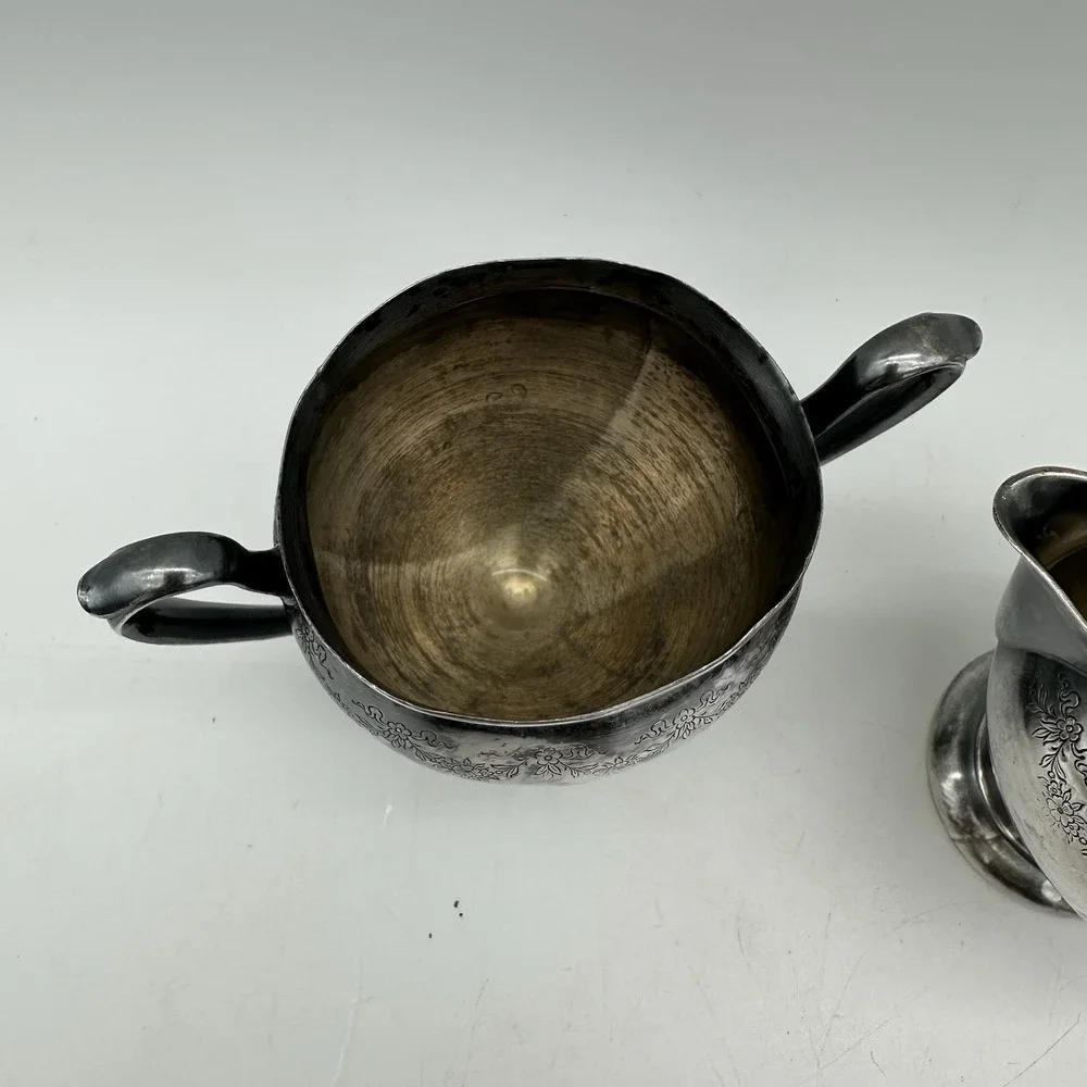Vintage Forbes Silver Plate Co Creamer And Sugar Jar Floral Design 5
